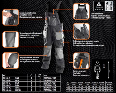 Spodnie robocze na szelkach L/52, 81-240-L NEO Spodnie robocze na szelkach L/52, 81-240-L NEO