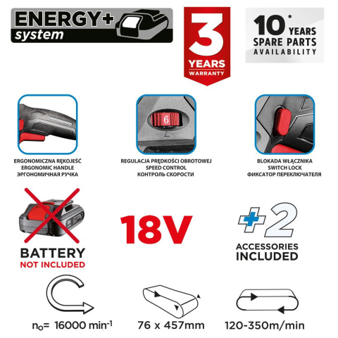 Szlifierka taśmowa akumulatorowa Energy+ 18V Szlifierka taśmowa akumulatorowa Energy+ 18V