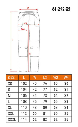 Spodnie robocze OUTDOOR, 4 way stretch, musztardowo-szare, rozmiar X