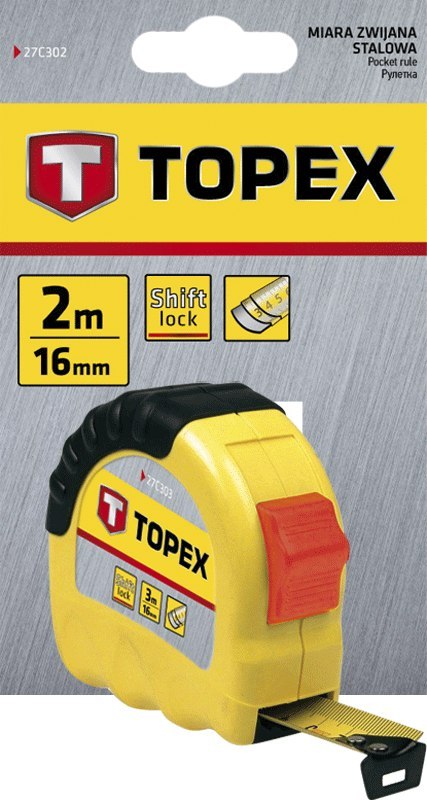 Miara zwijana stalowa 8 m x 25 mm 27C308 TOPEX Miara zwijana stalowa 8 m x 25 mm 27C308 TOPEX