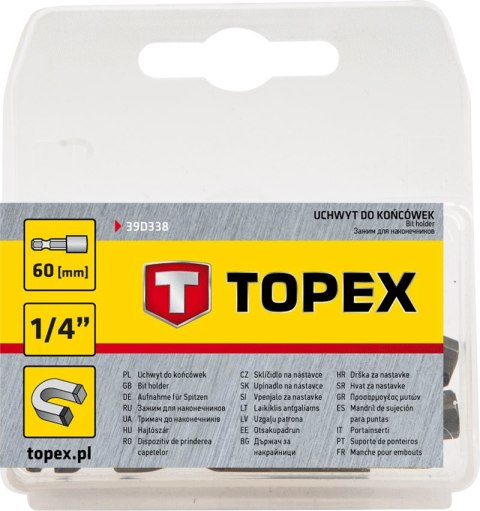 Uchwyt do końcówek, 1/4", 60 mm 39D338 TOPEX Uchwyt do końcówek, 1/4", 60 mm 39D338 TOPEX