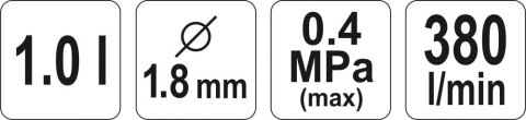 PISTOLET LAKIERN Z DOLNYM ZBIOR 1L 1,8MM YT-2346 Y PISTOLET LAKIERN Z DOLNYM ZBIOR 1L 1,8MM YT-2346 Y