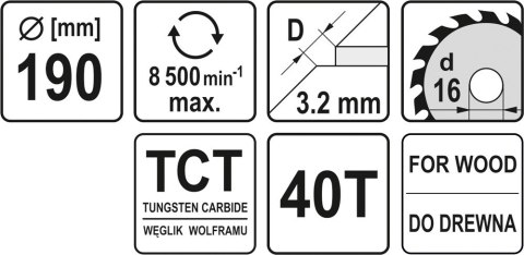 TARCZA WIDIOWA DO DREWNA 190X40TX16MM TARCZA WIDIOWA DO DREWNA 190X40TX16MM