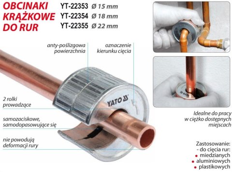 OBCINAK KRĄŻKOWY DO RUR 15MM YT-22353 YATO OBCINAK KRĄŻKOWY DO RUR 15MM YT-22353 YATO