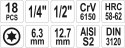 KLUCZE TRZPIENIOWE 18CZ. TORX T10-T60mm