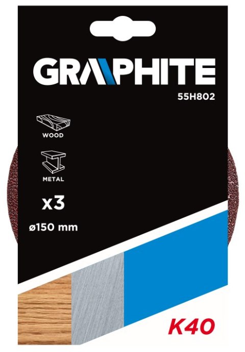 Krążki ścierne 150 mm K120 3 szt. 55H806 GRAPHITE Krążki ścierne 150 mm K120 3 szt. 55H806 GRAPHITE