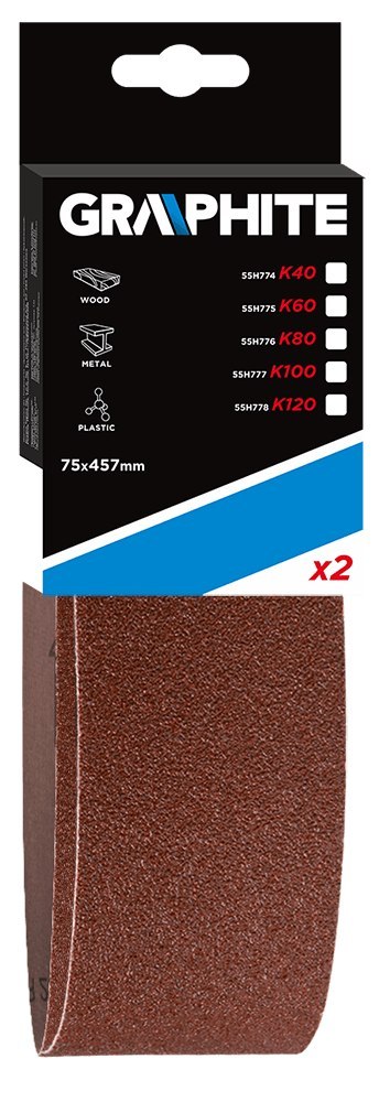 Pasy bezkońcowe 75 x 457 mm, K40, 2 szt. Pasy bezkońcowe 75 x 457 mm, K40, 2 szt.