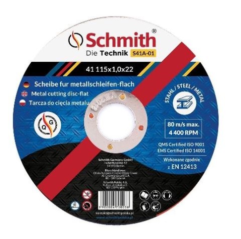 TARCZA DO CIĘCIA METALU 125x1,5 S41A-03 SCHMITH TARCZA DO CIĘCIA METALU 125x1,5 S41A-03 SCHMITH