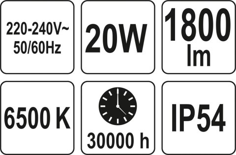 Reflektor SMD LED cz.ruch 20W 1800LM YT-81827 YATO Reflektor SMD LED cz.ruch 20W 1800LM YT-81827 YATO