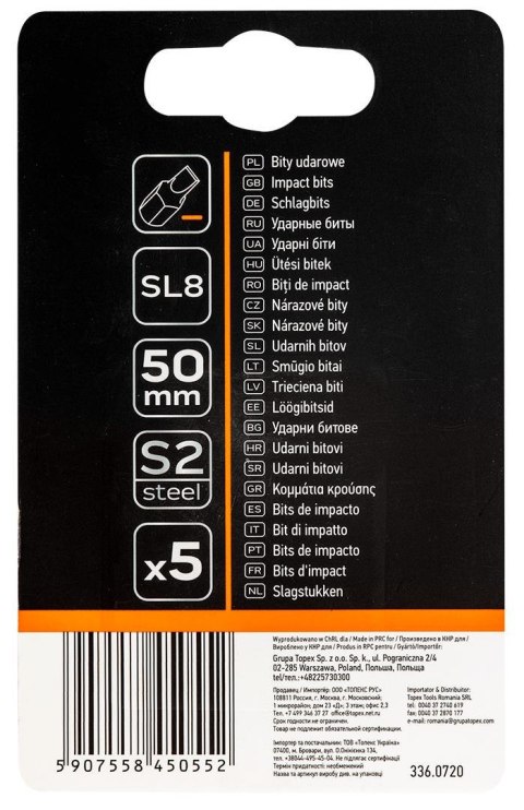 Bity udarowe S2, 50 mm, SL8 - 5 szt. Bity udarowe S2, 50 mm, SL8 - 5 szt.