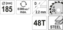 TARCZA DO CIĘCIA METALU 185/48T 20MM YT-60625 YATO