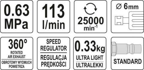 SZLIFIERKA PNEUMATYCZNA PROSTA KOMPOZYT YT-09633 YATO SZLIFIERKA PNEUMATYCZNA PROSTA KOMPOZYT YT-09633 YATO