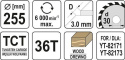 TARCZA TCT DO DREWNA 255X36TX30MM YT-60732 YATO