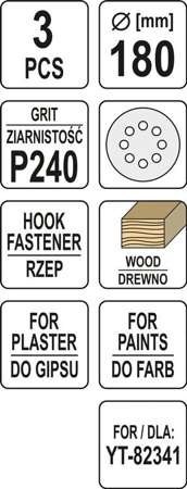 PAPIER ŚCIERNY NA RZEP 180MM P240 YT-83467 YATO PAPIER ŚCIERNY NA RZEP 180MM P240 YT-83467 YATO