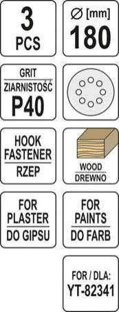 PAPIER ŚCIERNY Z RZEPEM 180MM P40 YT-83460 YATO PAPIER ŚCIERNY Z RZEPEM 180MM P40 YT-83460 YATO