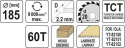 TARCZA TCT DO DREWNA 185X60TX20MM YT-60623 YATO