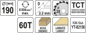 TARCZA TCT DO DREWNA 190X60TX20MM YT-60636 YATO