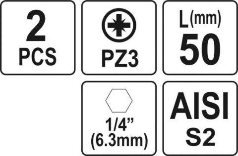 BITY 1/4"X50 MM PZ3 2 SZT YT-77885 YATO BITY 1/4"X50 MM PZ3 2 SZT YT-77885 YATO