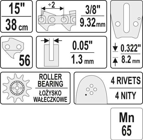 PROWADNICA ŁAŃCUCHA DO PILAREK 15" 3/8"U YT-849321 PROWADNICA ŁAŃCUCHA DO PILAREK 15" 3/8"U YT-849321