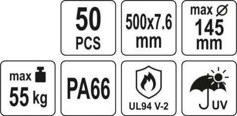 OPASKI PLASTIKOWE 500X7,6 50SZT. CZARNE YT-70655 YATO OPASKI PLASTIKOWE 500X7,6 50SZT. CZARNE YT-70655 YATO