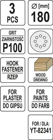 PAPIER ŚCIERNY NA RZEP 180MM P100 YT-83463 YATO PAPIER ŚCIERNY NA RZEP 180MM P100 YT-83463 YATO