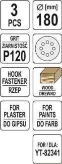 PAPIER ŚCIERNY NA RZEP 180MM P120 YT-83464 YATO