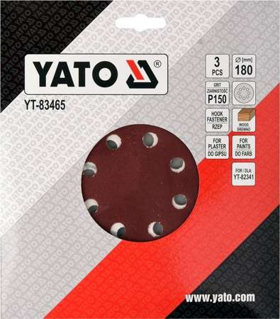 PAPIER ŚCIERNY NA RZEP 180MM P150 YT-83465 YATO PAPIER ŚCIERNY NA RZEP 180MM P150 YT-83465 YATO