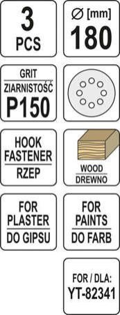 PAPIER ŚCIERNY NA RZEP 180MM P150 YT-83465 YATO PAPIER ŚCIERNY NA RZEP 180MM P150 YT-83465 YATO