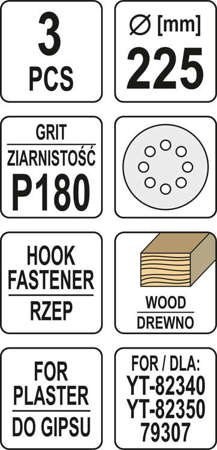PAPIER ŚCIERNY NA RZEP 225MM P180 YT-83476 YATO PAPIER ŚCIERNY NA RZEP 225MM P180 YT-83476 YATO