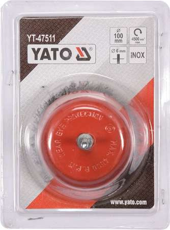 SZCZOTKA CZOŁOWA Z TRZPIENIEM 100MM INOX YT-47511 SZCZOTKA CZOŁOWA Z TRZPIENIEM 100MM INOX YT-47511