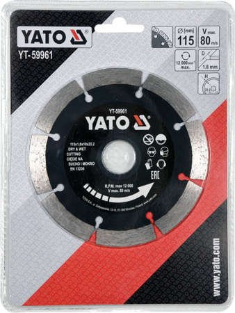 TARCZA DIAMENTOWA 115MM SEGMENTOWA YT-59961 YATO TARCZA DIAMENTOWA 115MM SEGMENTOWA YT-59961 YATO
