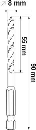 WIERTŁO DO DREWNA SPIRALNE 8MM HEX YT-33865 YATO WIERTŁO DO DREWNA SPIRALNE 8MM HEX YT-33865 YATO