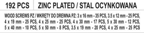 ZESTAW WKRĘTÓW DO DREWNA 192SZT. YT-36511 YATO ZESTAW WKRĘTÓW DO DREWNA 192SZT. YT-36511 YATO