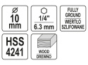 WIERTŁO DO DREWNA SPIRALNE 10MM HEX YT-33866 YATO