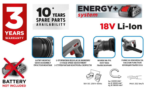 Mała dmuchawa ogrodowo-warsztatowa Energy+ 18V bez akumulatora Mała dmuchawa ogrodowo-warsztatowa Energy+ 18V bez akumulatora