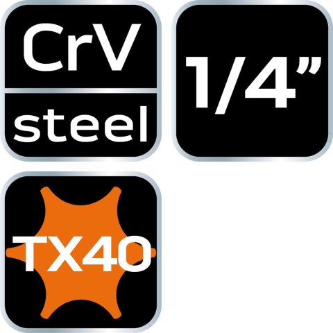 Końcówka TORX TX40 na nasadce 1/4", krótka, 37 mm Końcówka TORX TX40 na nasadce 1/4", krótka, 37 mm