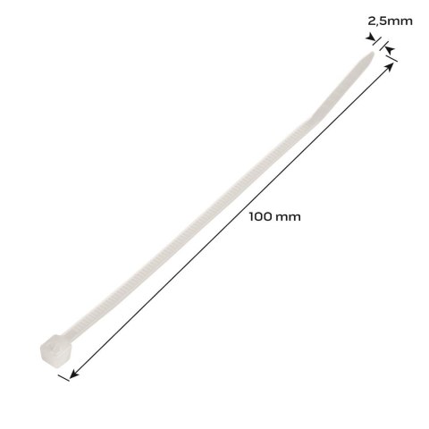 Opaski zaciskowe 2.5 x 100 mm, 100 szt., białe Opaski zaciskowe 2.5 x 100 mm, 100 szt., białe