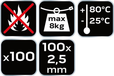 Opaski zaciskowe 2.5 x 100 mm, 100 szt., białe Opaski zaciskowe 2.5 x 100 mm, 100 szt., białe