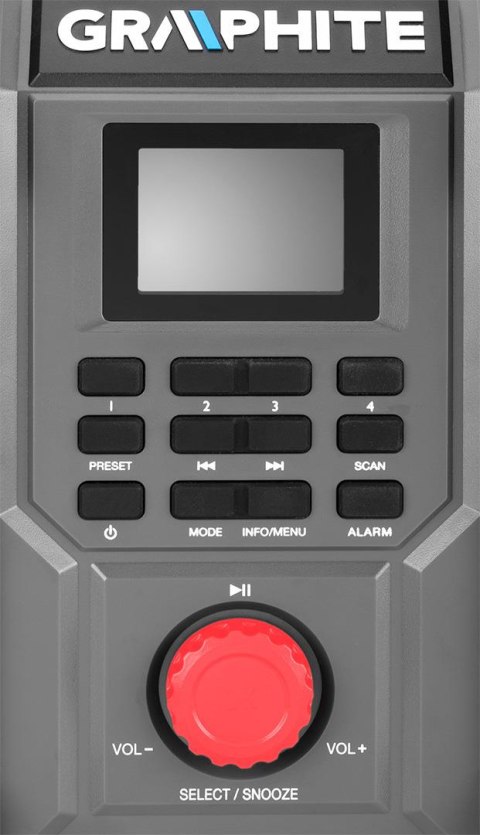 Radio budowlane akumulatorowo-sieciowe Graphite Energy + Radio budowlane akumulatorowo-sieciowe Graphite Energy +
